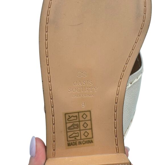 Oasis Society Neutral Cream Vegan Faux Leather Criss Cross Strappy Slide Sandals - Picture 11 of 12